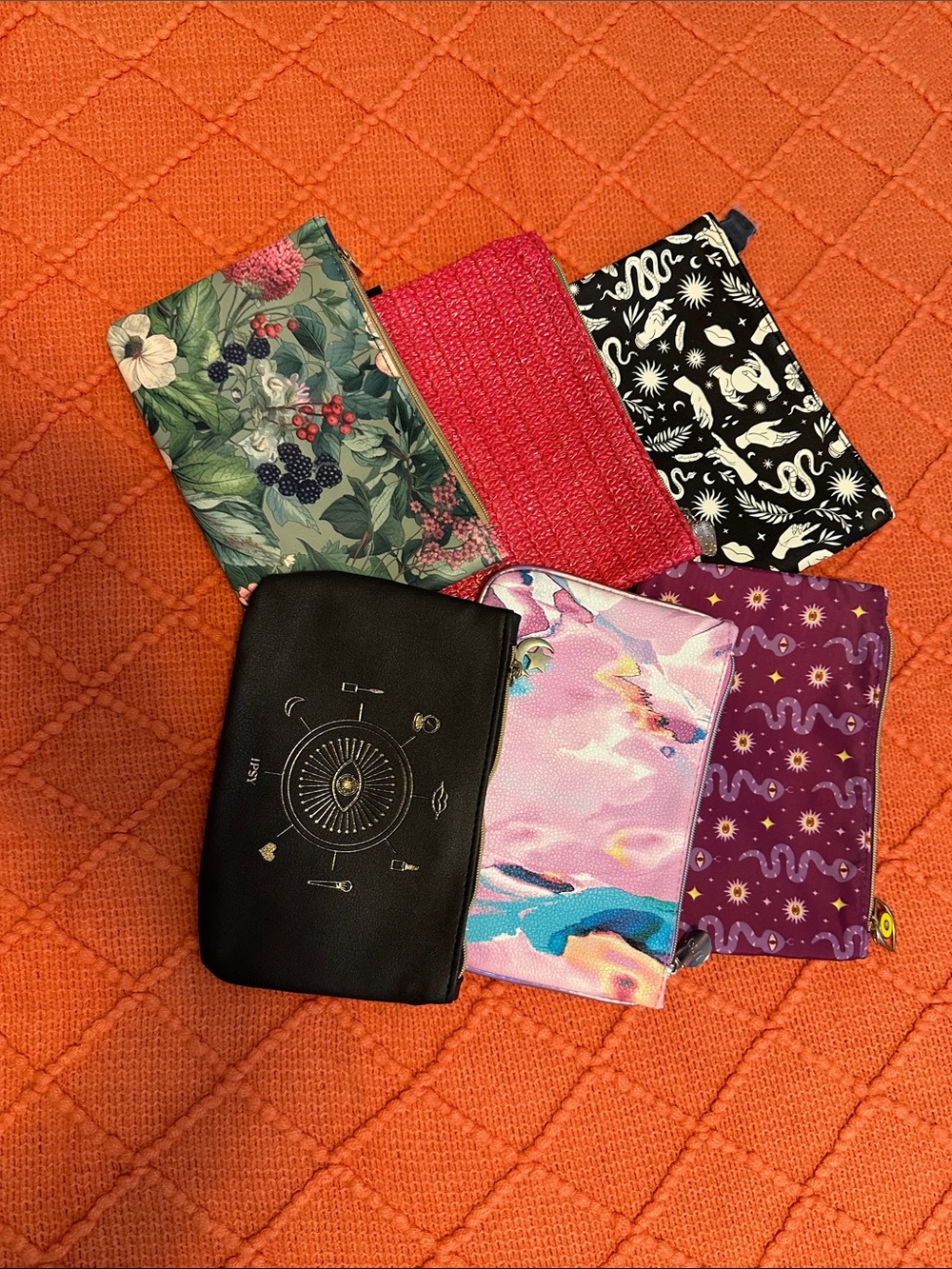 ipsy Assorted Cosmetic Pouch Set - Black, Green, Pink, Purple, Red